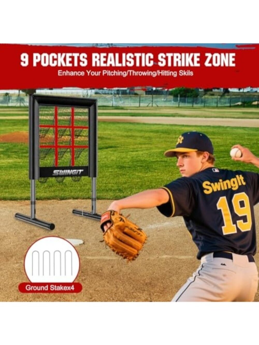 Upgraded 9 Hole Baseball Pitching Net with Strike Zone, Professional 9 Pocket So - Picture 6 of 7